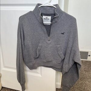 Hollister Women's Charcoal Quarter-Zip Sweater